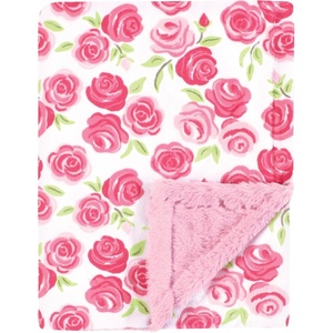 image:imageHudson Baby Infant Girl Plush Blanket with Furry Binding and Back Fairytale Princess One SizePink Roses