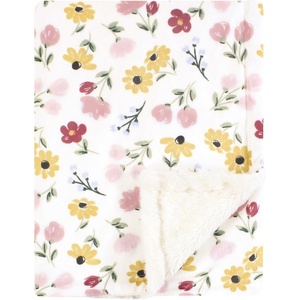 image:imageHudson Baby Infant Girl Plush Blanket with Furry Binding and Back Fairytale Princess One SizeSoft Painted Floral