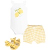 image:imageHudson Baby Unisex Baby Cotton Bodysuit Shorts and Shoe SetLt Blue Lemon Squeeze