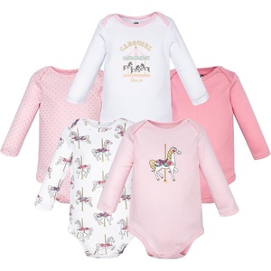 image:imageHudson Baby Infant Girls Cotton LongSleeve Bodysuits 5PackCarousel Horse