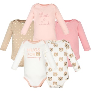 image:imageHudson Baby Infant Girls Cotton LongSleeve Bodysuits 5PackPink Taupe Bear