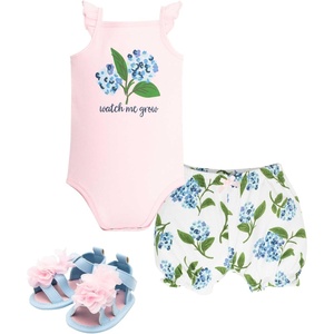image:imageHudson Baby Unisex Baby Cotton Bodysuit Shorts and Shoe SetHydrangea