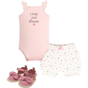 image:imageHudson Baby Unisex Baby Cotton Bodysuit Shorts and Shoe SetSoft Confetti Heart