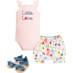 image:imageHudson Baby Unisex Baby Cotton Bodysuit Shorts and Shoe SetStrawberry Floral