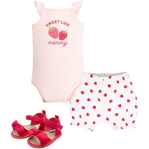 image:imageHudson Baby Unisex Baby Cotton Bodysuit Shorts and Shoe SetSweet Strawberry