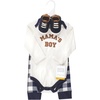 image:imageHudson Baby Unisex Baby Cotton Bodysuit Pant and Shoe SetBrown Navy Mamas Boy Long Sleeve