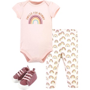 image:imageHudson Baby Unisex Baby Cotton Bodysuit Pant and Shoe SetSunshine Rainbows Short Sleeve