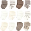 image:imageHudson Baby Unisex Baby Cotton Rich Newborn and Terry SocksBeige Stripe 12 Pack