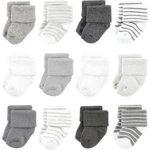 image:imageHudson Baby Unisex Baby Cotton Rich Newborn and Terry SocksGray Stripe 12 Pack