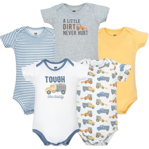 image:imageHudson Baby Infant Boys Cotton Bodysuits 5Pack Blue Construction Trucks 1218 Months